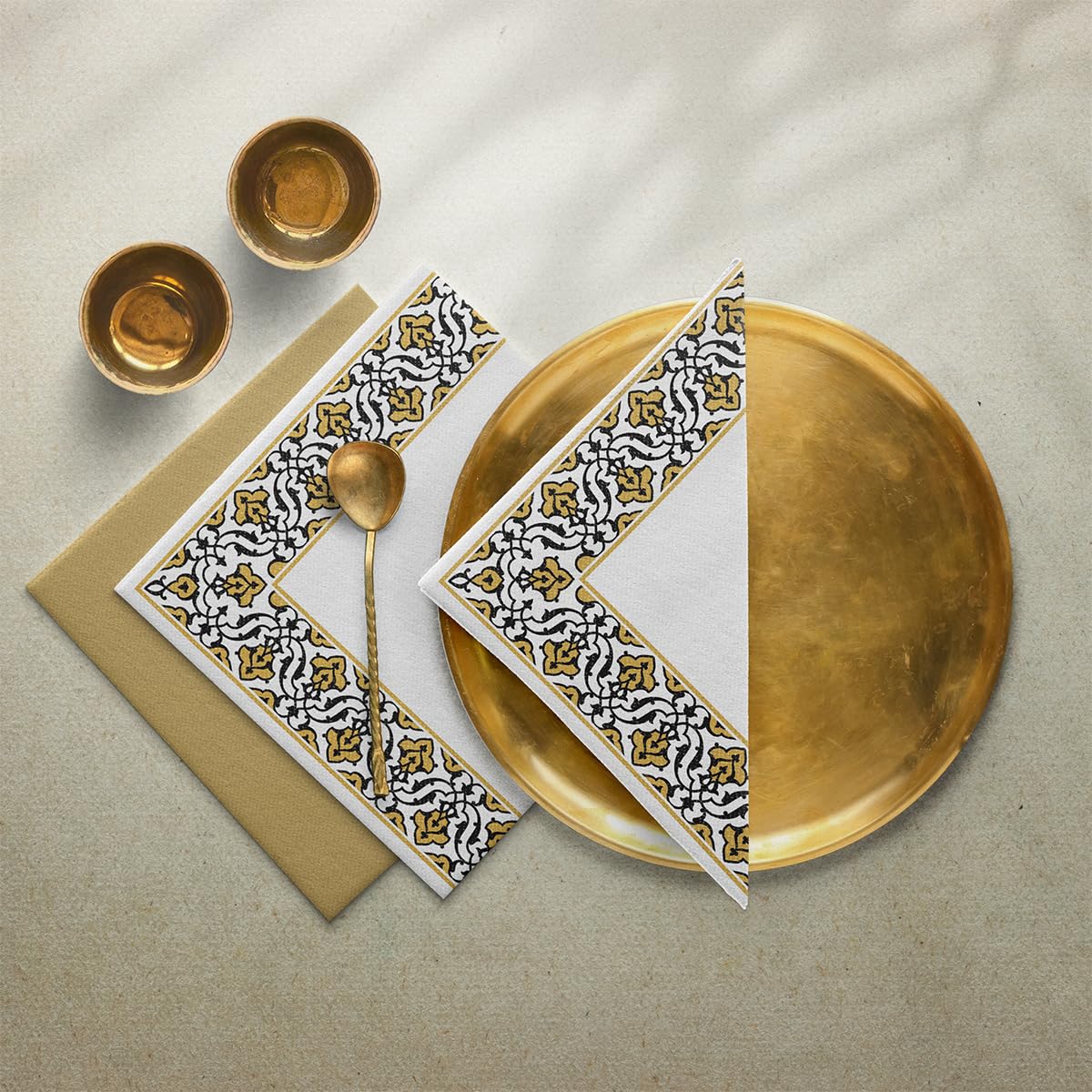 PAW Decor Collection Airlaid Napkins - Floral Frame Gold-Black | 40 x 40 cm | 50 Pack 4