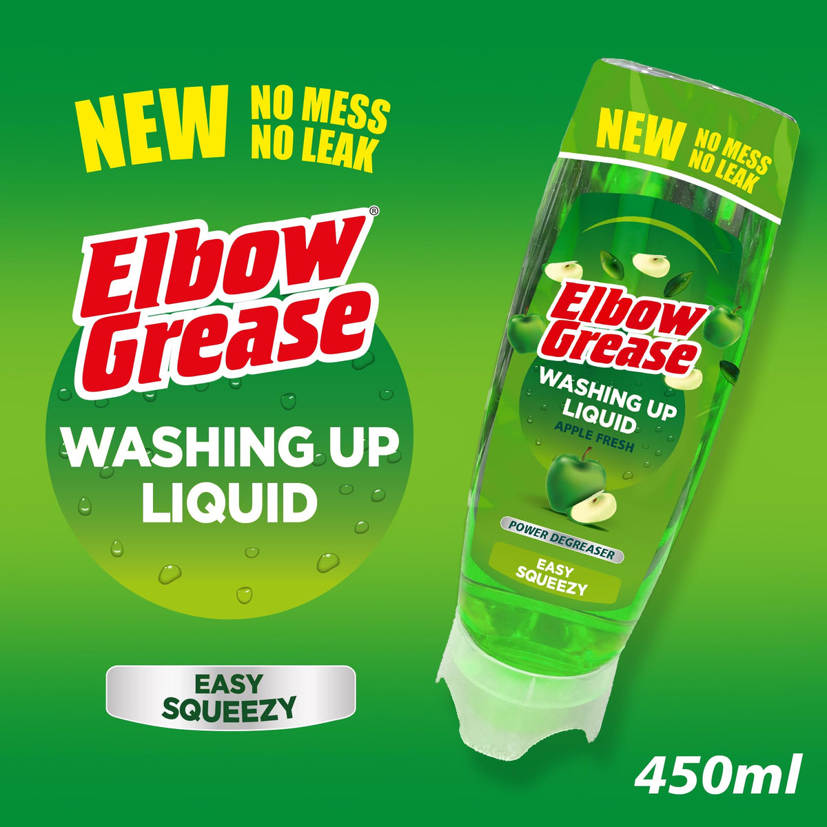 Elbow Grease Stand Up Washing Up Liquid - Apple Scent, 450ml Bottle