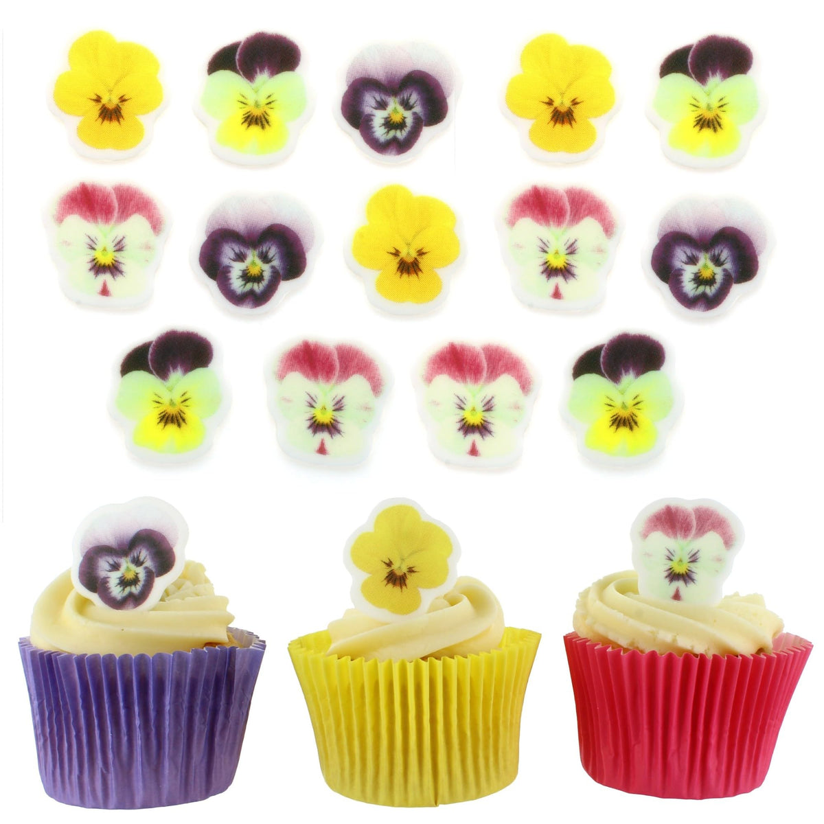 Culpitt Mixed Pansies Edible Cupcake Toppers - 32 Count | 30mm Fondant Decorations