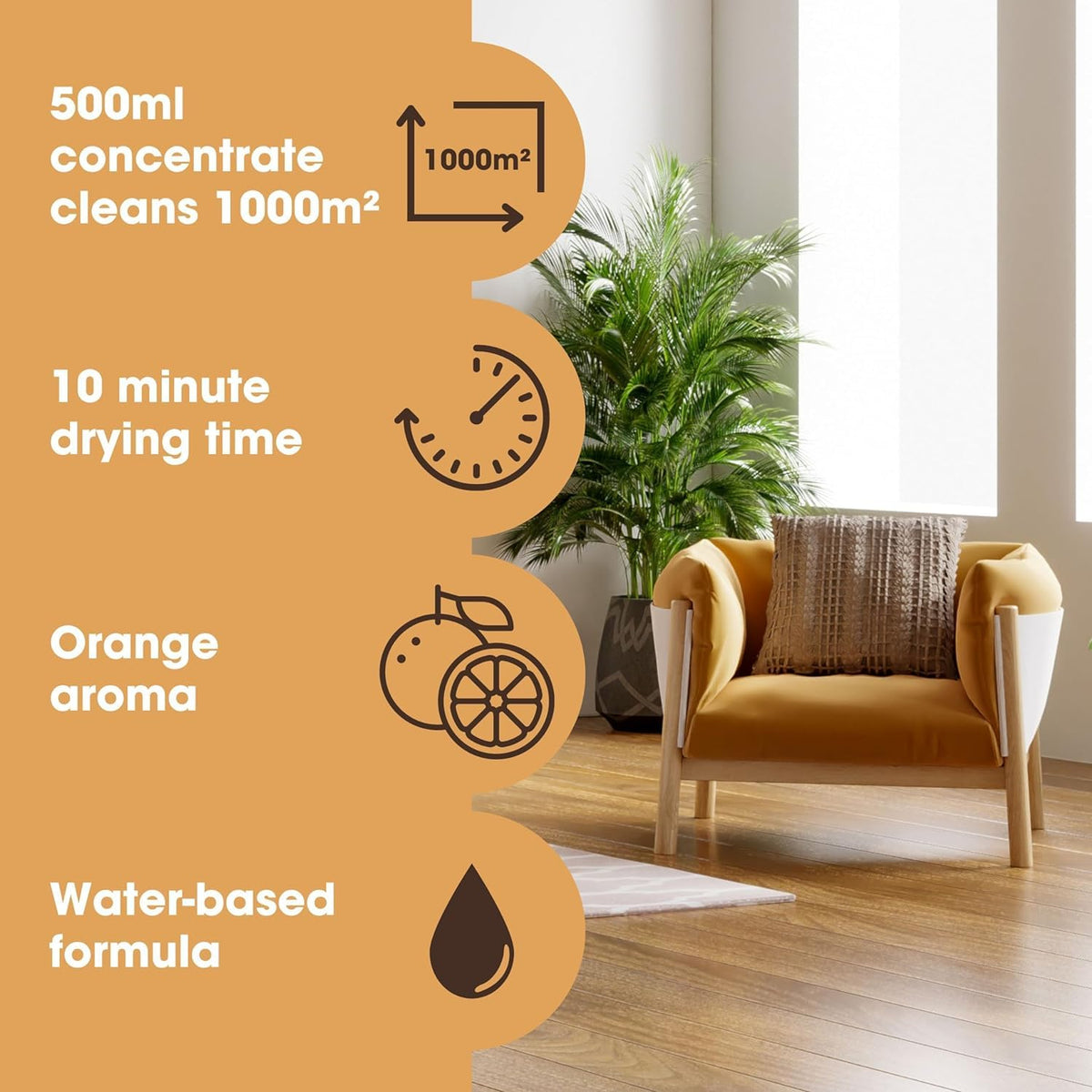 Furniture Clinic Wood Floor Cleaner - Concentrated Formula | 500ml Bottle Makes 5 Litres | Orange Scent 6