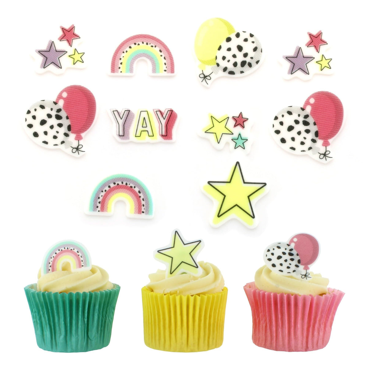 Culpitt Rainbow & Balloon Edible Cupcake Toppers - 32 Pack