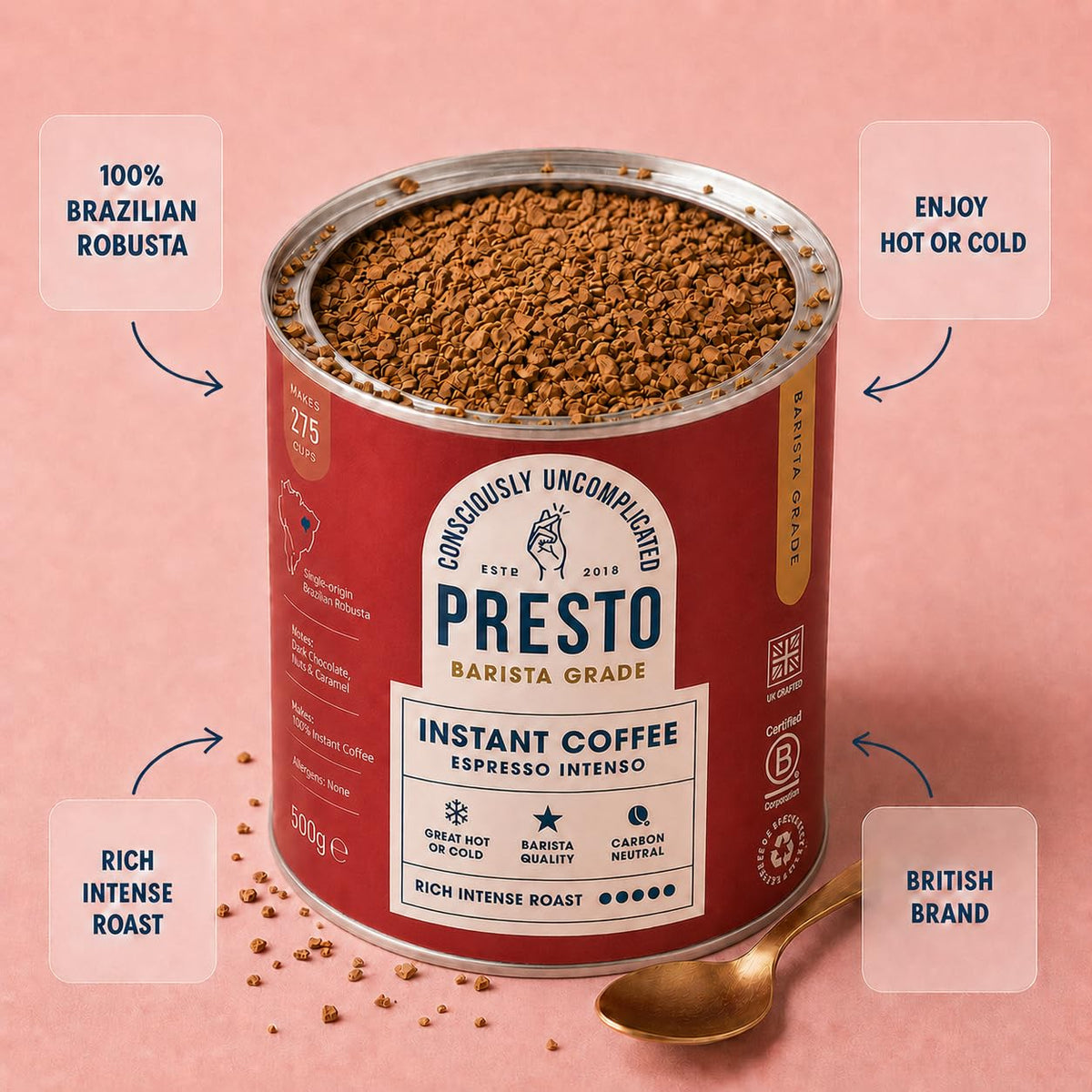 Presto Intenso Instant Coffee - 500g Freeze Dried Robusta | Dark Chocolate & Treacle Notes 4