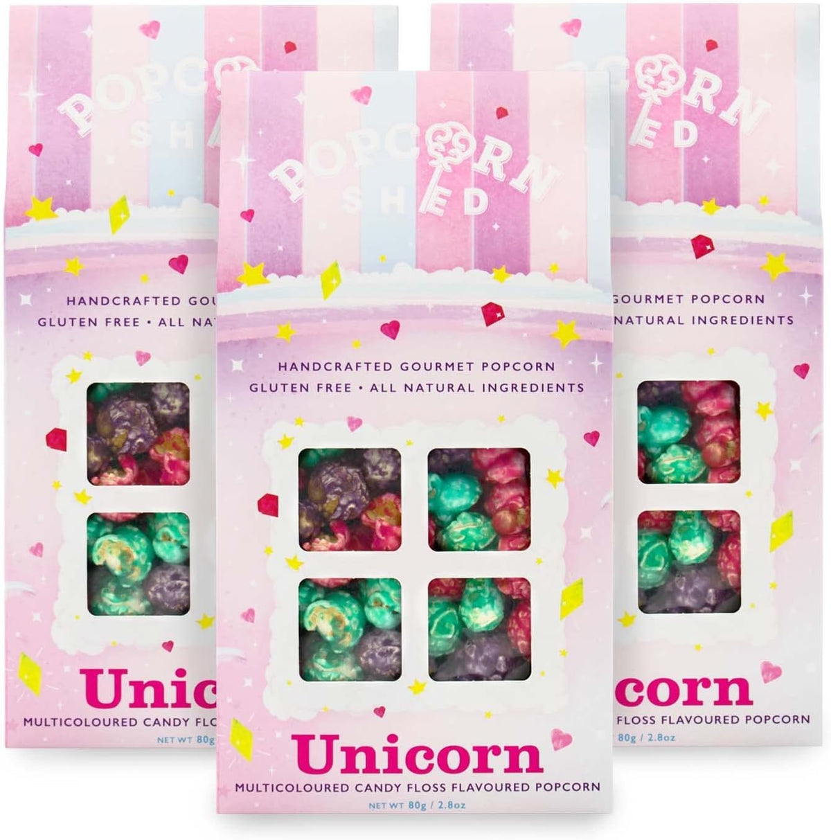 Popcorn Shed Unicorn Candy Floss Gourmet Popcorn - 3 x 80g Bags