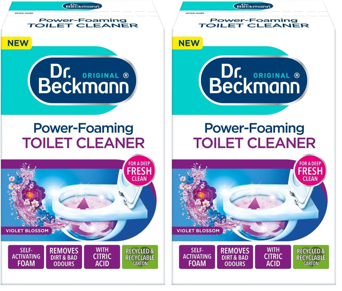Dr. Beckmann Power-Foaming Toilet Cleaner - Deep Clean, Odor Removal, Limescale Prevention | Violet Blossom Scent | 2 x 300g 1