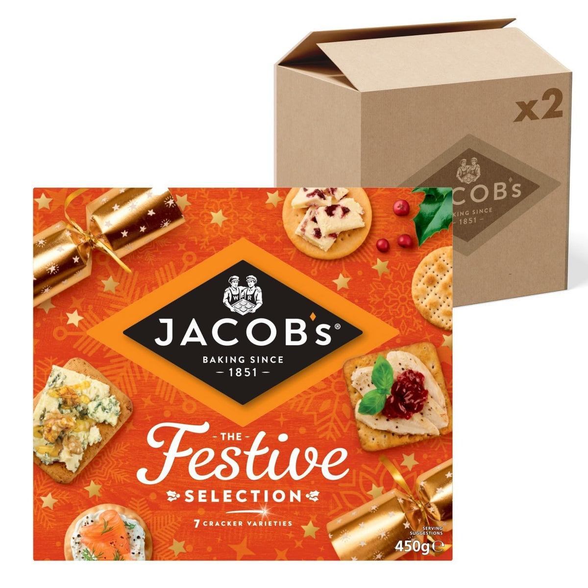 Jacob's Festive Selection - 7 Cracker Varieties, 450g Pack of 2