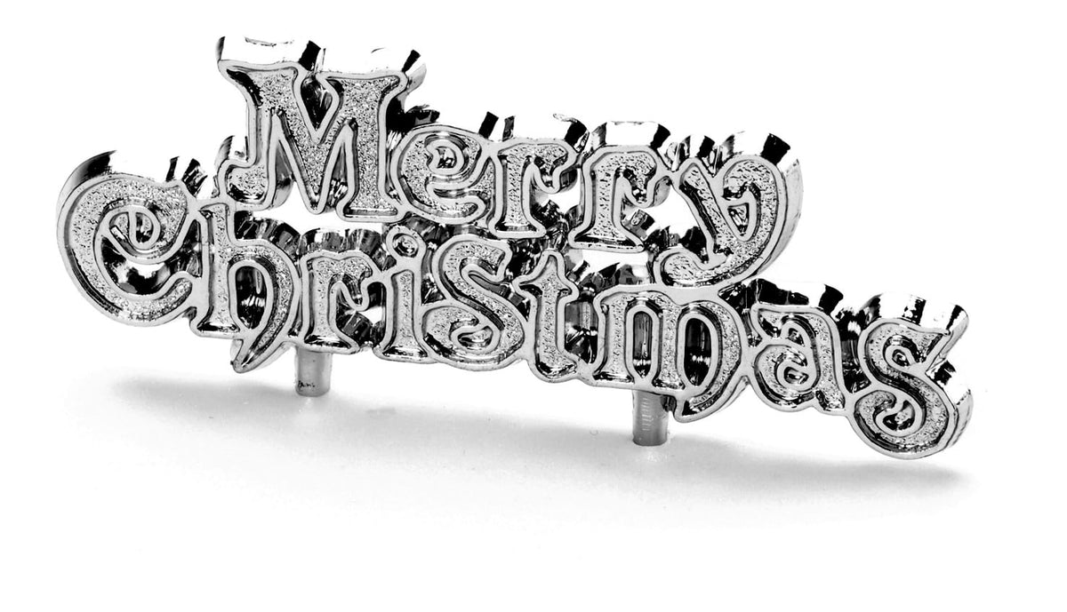 Anniversary House Merry Christmas Motto Cake Topper - Silver Finish | 4 x 7cm
