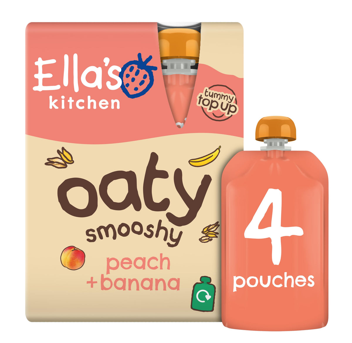 Ella's Kitchen Peach, Banana & Oaty Smooshy Fruit, Cereal & Yoghurt Mixes - 12+ Months | 90g Pouches | 4 Pack