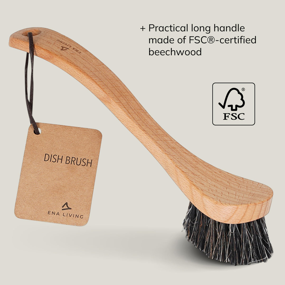 ENA Living Wooden Dish Brush - Sustainable Beechwood, Horse Hair Bristles | 26x4 cm 5