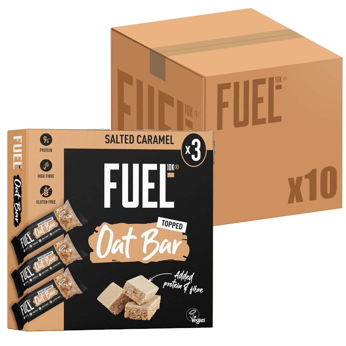 FUEL10K Salted Caramel Oat Bars - 9g Protein | 45g Bar | Pack of 10