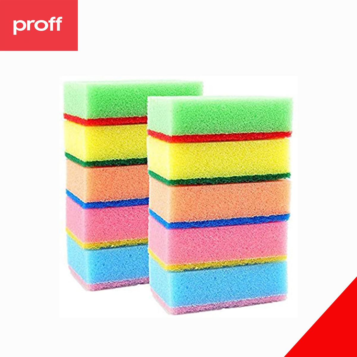 Proff Cleaning & Washing Up Sponge Scourers - Pack of 100 | Foam | Mix Colours