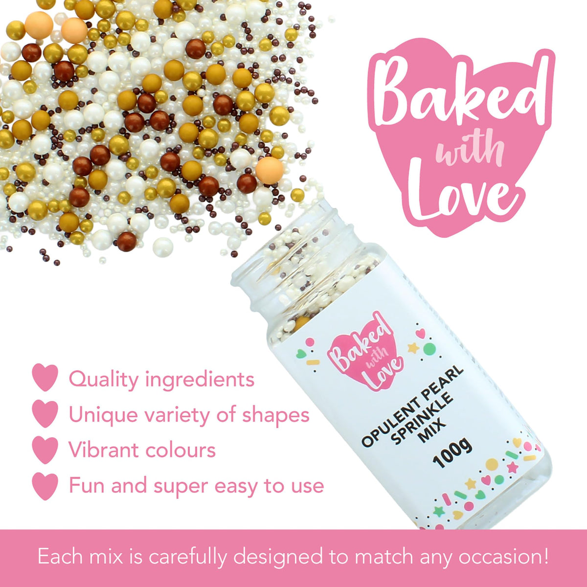 Baked With Love Opulent Pearl Sprinkles - 100g Edible Cake Decoration