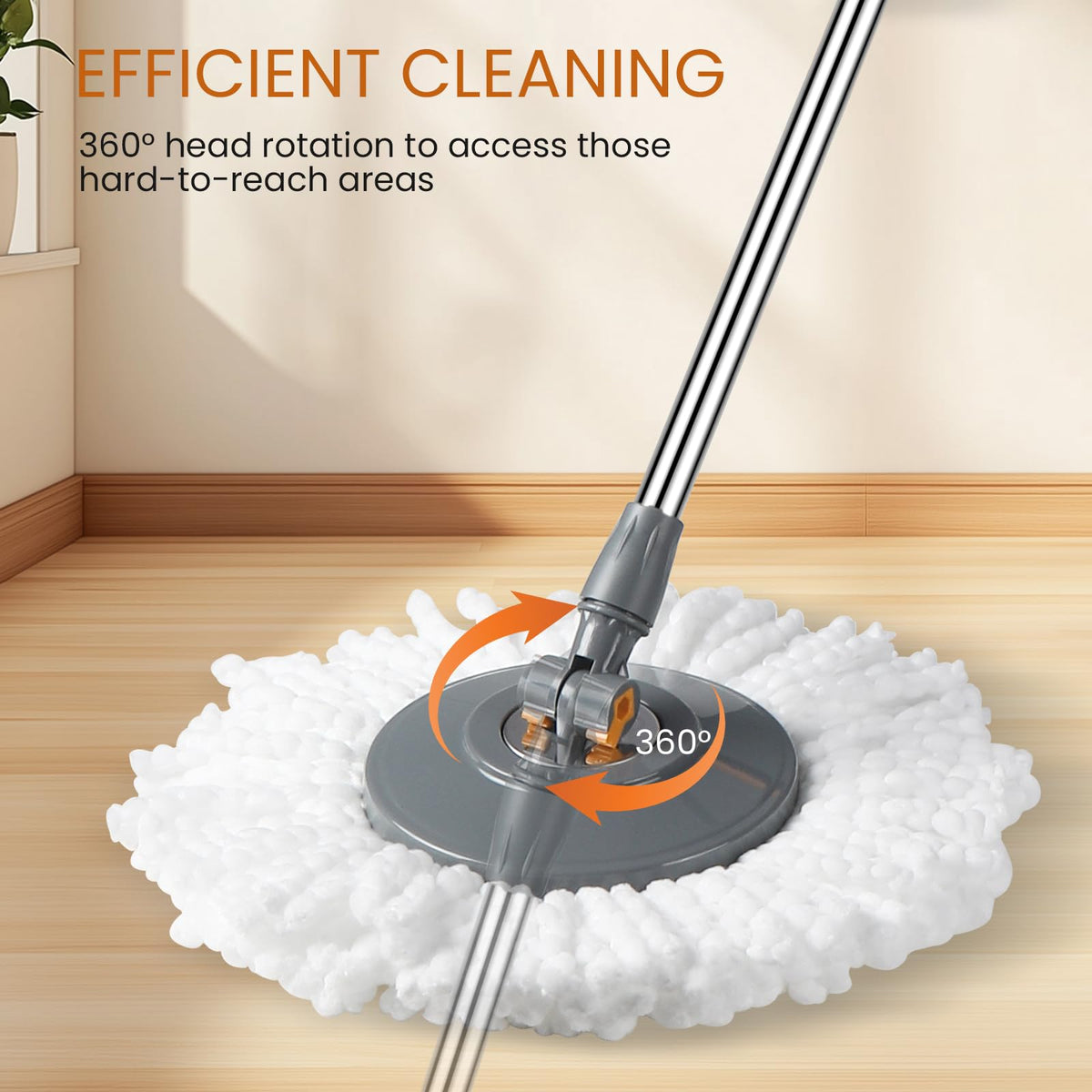 Rainberg Spin Mop and Bucket Set with 4 Microfiber Heads - 130cm Extendable Handle, 180-degree Rotation, Self-wringing System