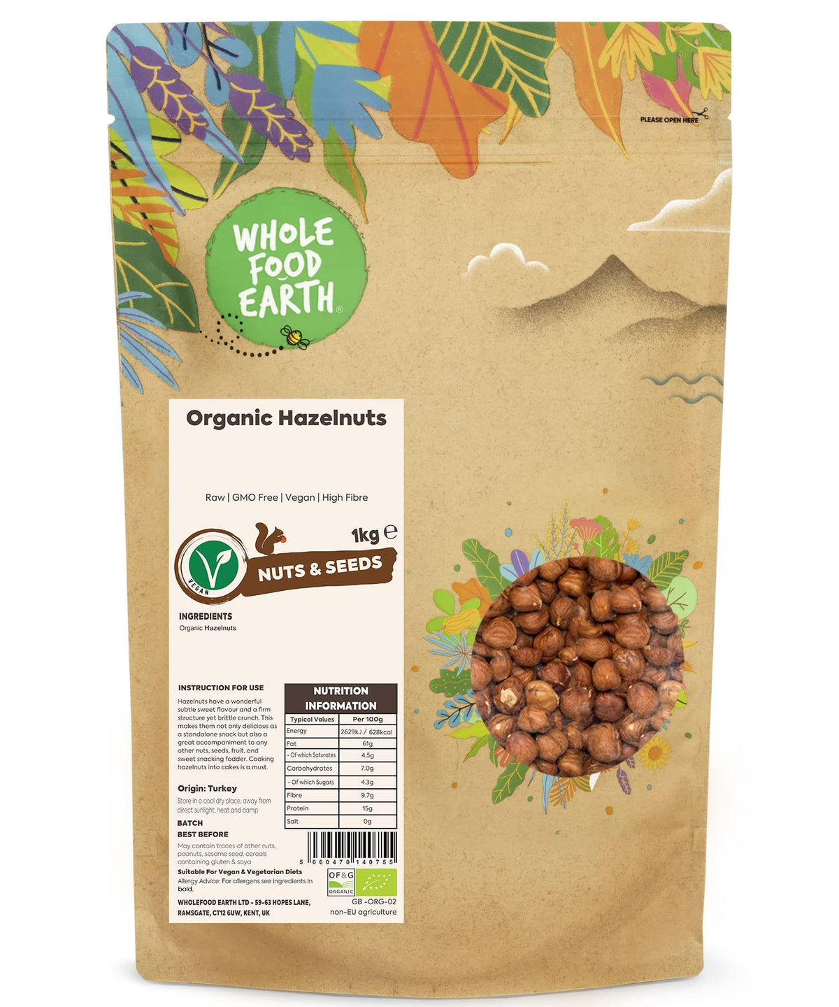 Wholefood Earth Organic Hazelnuts - Raw, Vegan | 500g 1