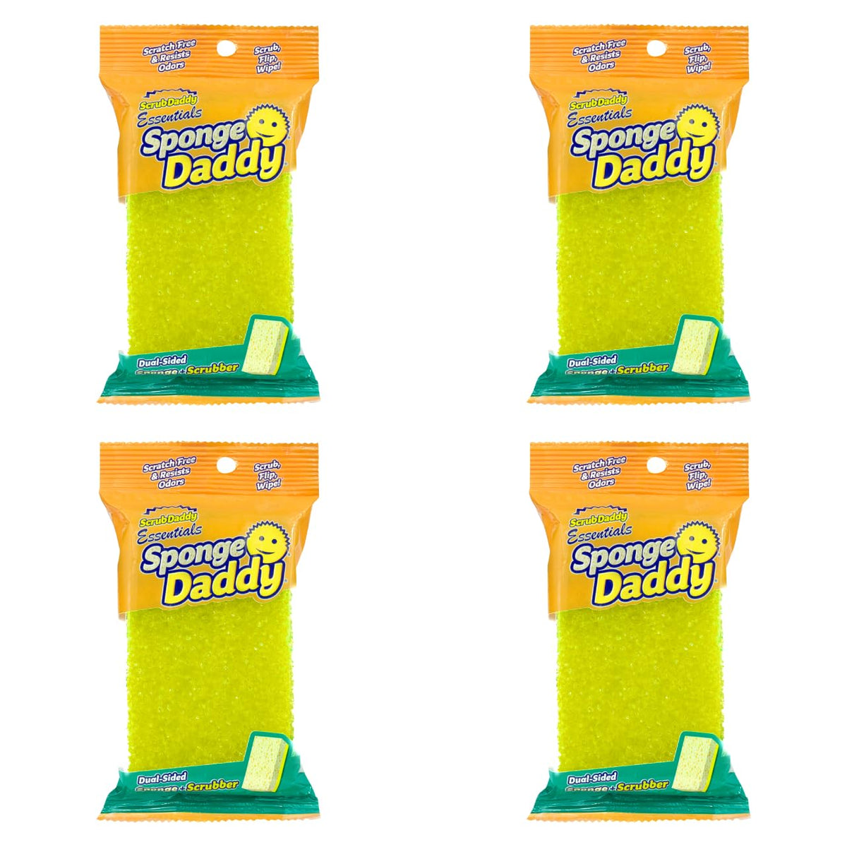 Scrub Daddy Sponge Daddy Essentials - Dual-Sided Cleaning Sponges | 4 Count | Varied Colors 1