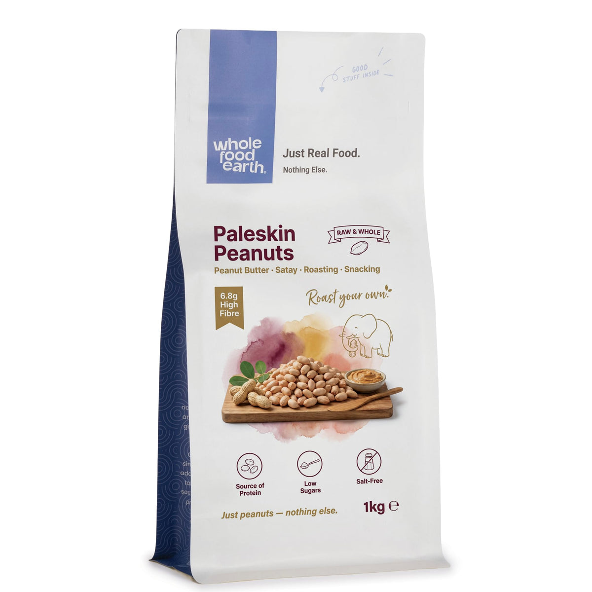 Wholefood Earth Paleskin Peanuts - 1kg | GMO Free | High Fibre