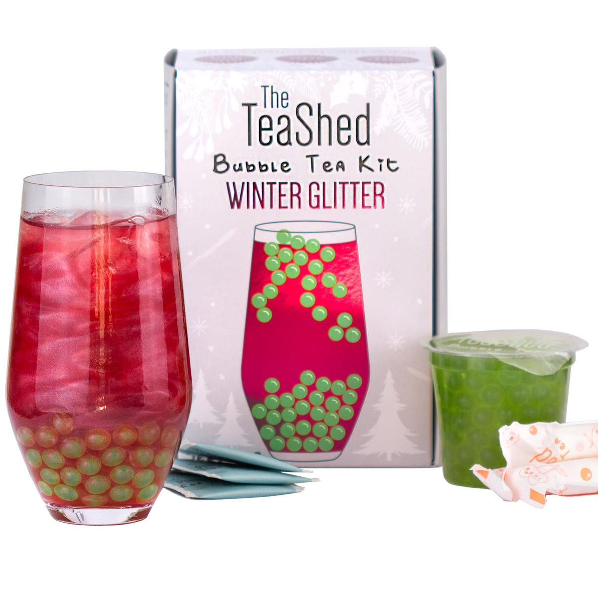 The TeaShed Winter Glitter Cranberry & Apple Bubble Tea Kit - 3 Servings 1