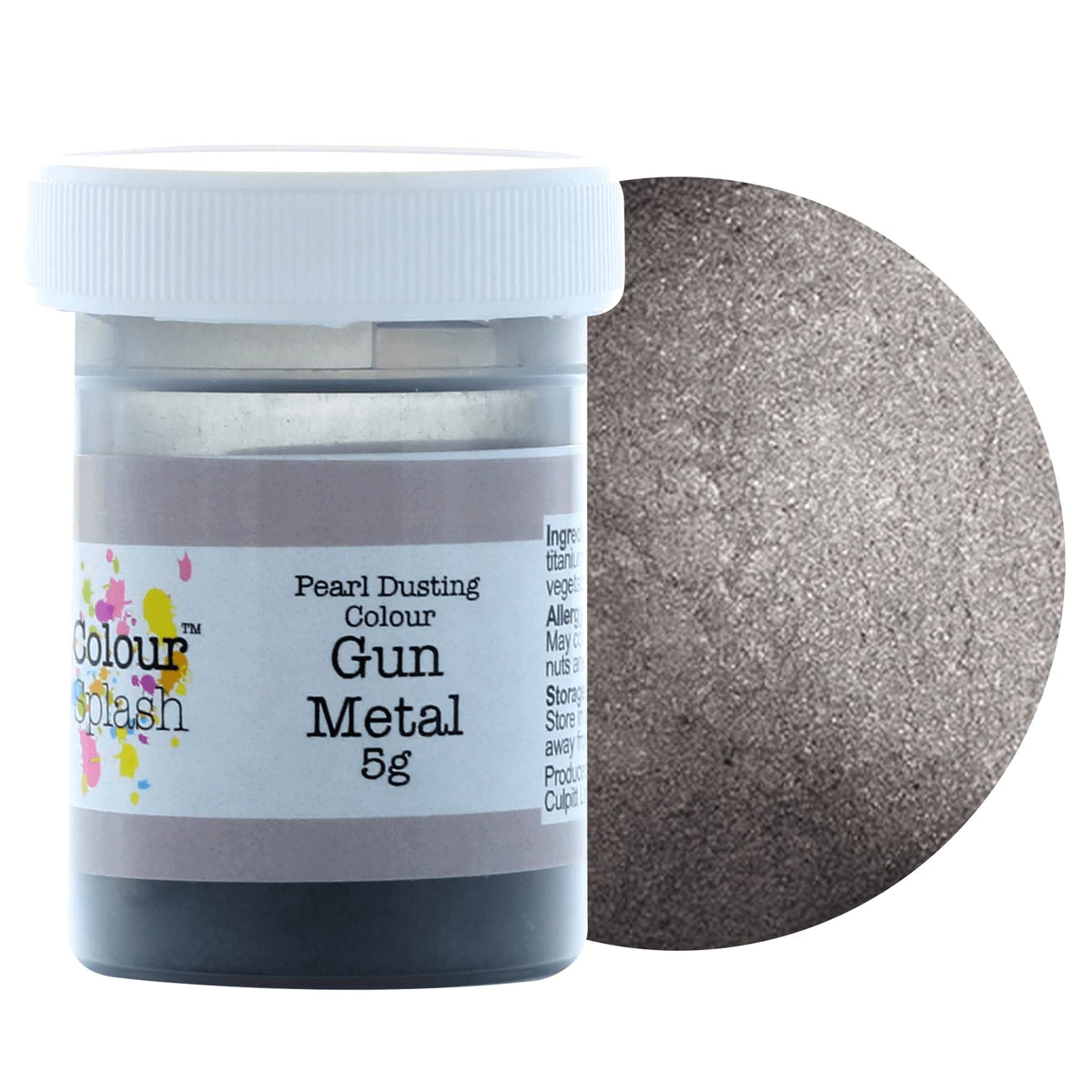 Colour Splash Pearl Food Colouring Dust - Edible Lustre Dust for Cakes, 5g Jar, Gun Metal Silver