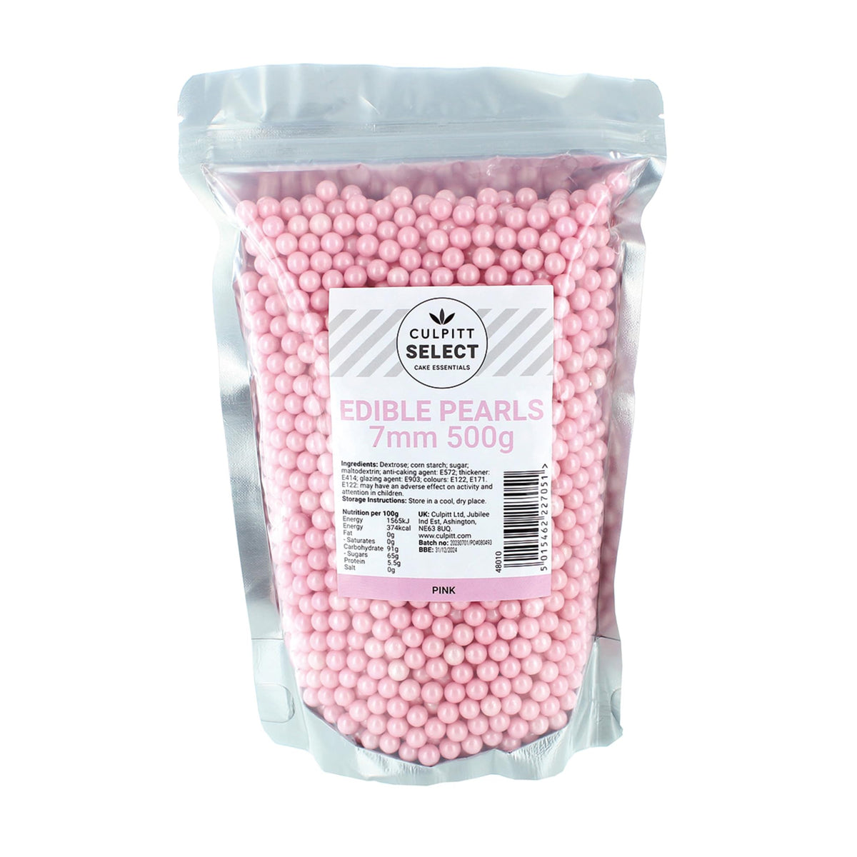 Culpitt Select Pink Sugar Pearls - 7mm Edible Cake Decorations | 500g Pouch