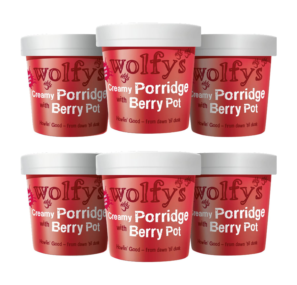 Wolfy's Creamy Porridge with Berry Pot - 6 x 100g Pots | Source of Fibre | Made in UK