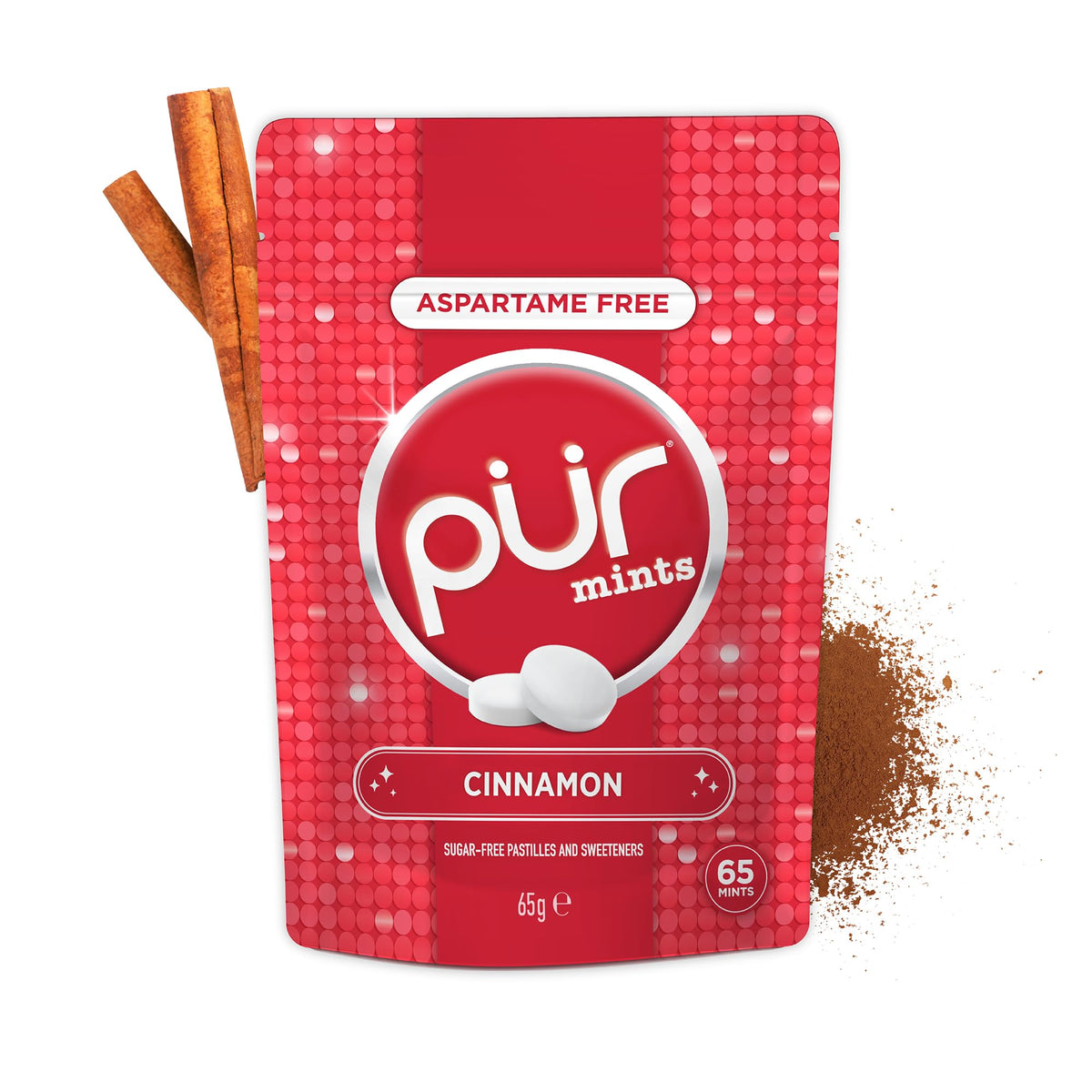 PUR Mints Cinnamon Sugar Free Breath Mints - 65 Count Pouch, Xylitol Sweetened