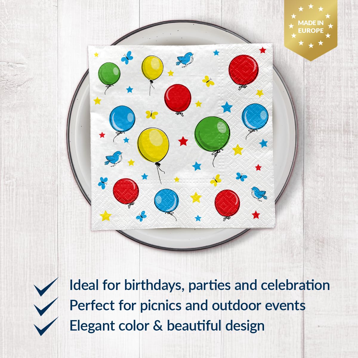 PAW Decor Collection Paper Napkins - Party Balloons Design | 3-Ply Absorbent | 33 x 33 cm | 20 Pack