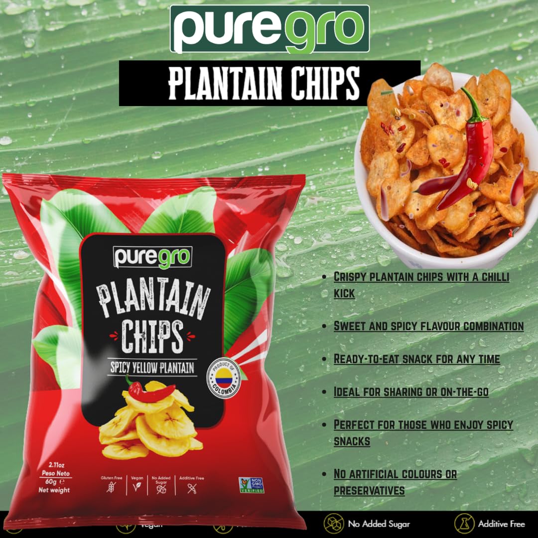 Puregro Plantain Chips with Chilli - Spicy Snack Multipack | 24 x 60g 3