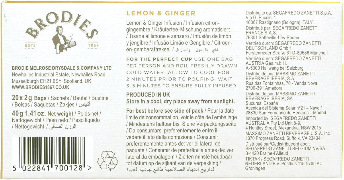 Brodies Lemon & Ginger Fruit Tea - Caffeine Free, 120 Tea Bags (6 Boxes of 20) 8