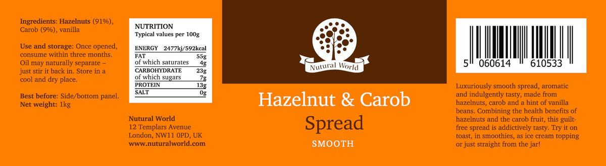 Nutural World Smooth Hazelnut and Carob Spread - 1kg | Vegan, Gluten-Free, No Added Sugar 4