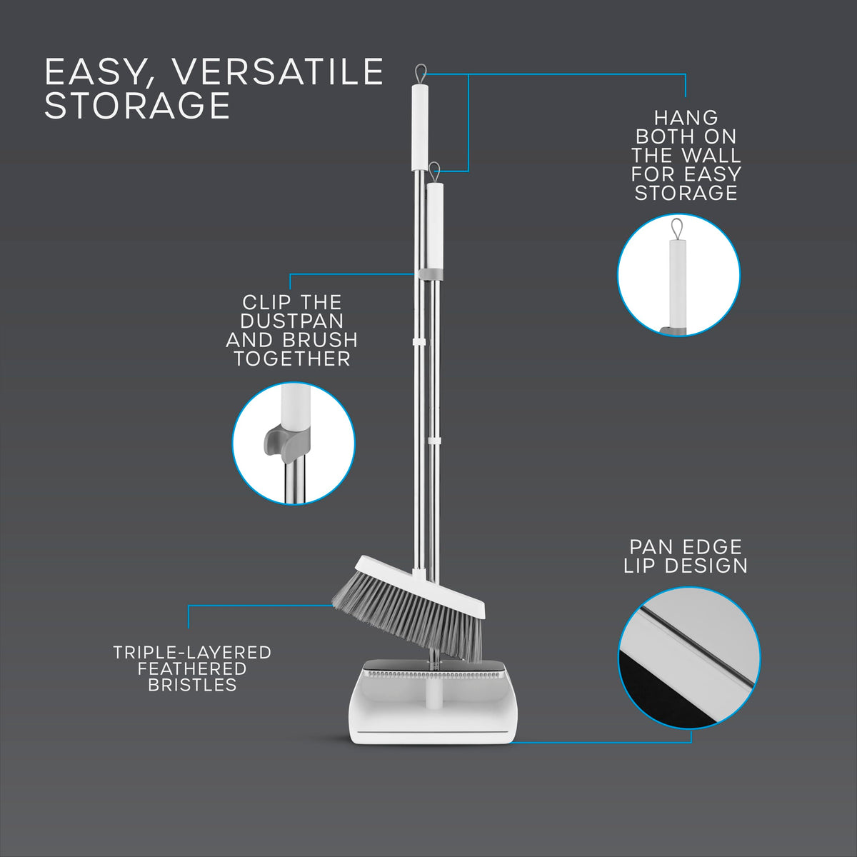 Swan Long Handled Dustpan and Brush Set - Posture-Positive Design | Angled Brush Head | White 5
