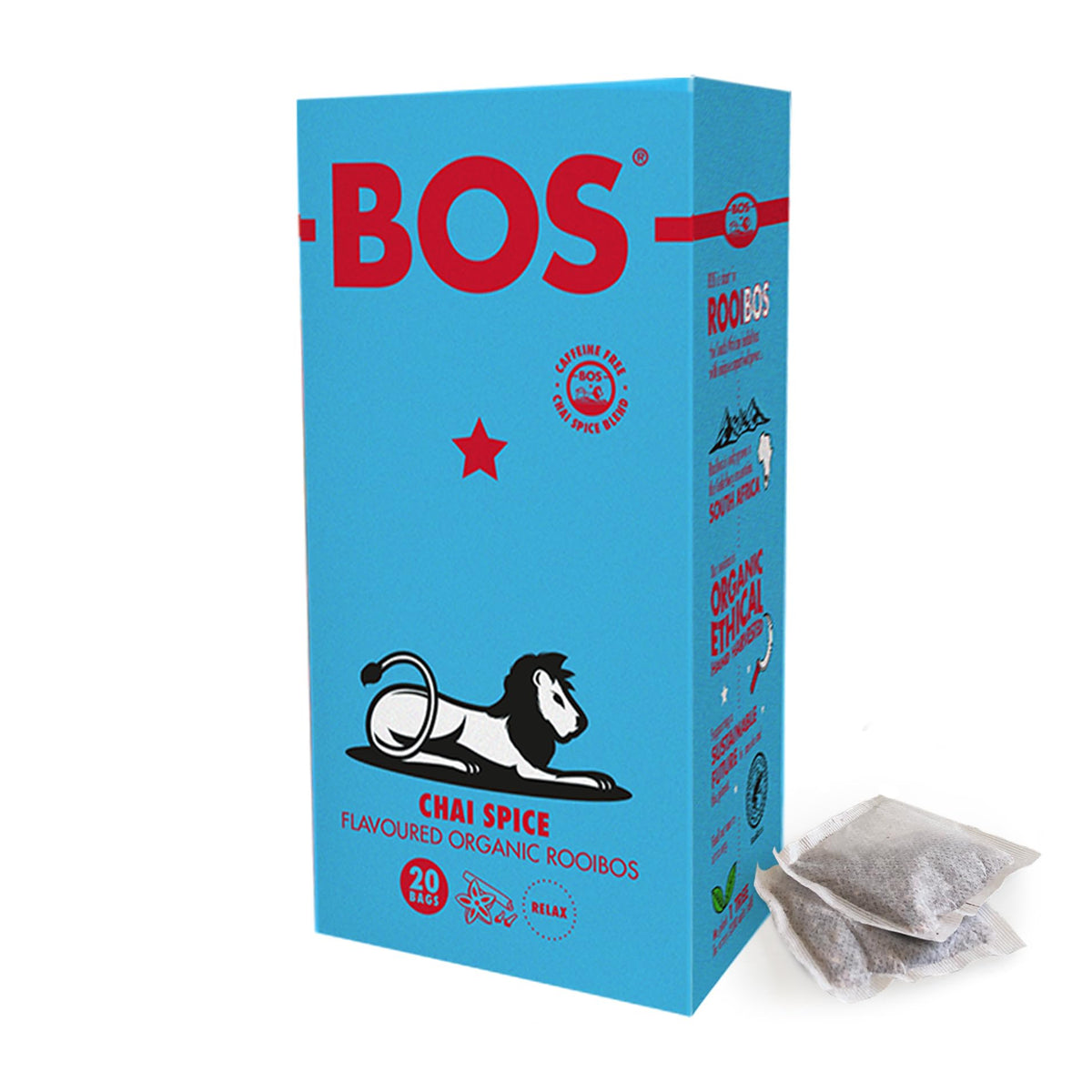 BOS Organic Chai Rooibos Tea Bags - Caffeine Free, 20 Teabags, 50g