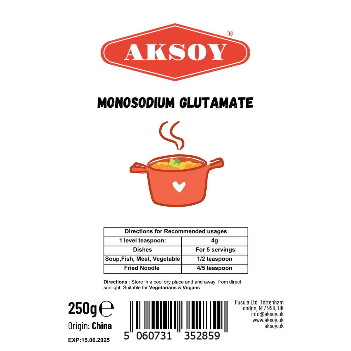 AKSOY Premium MSG (Monosodium Glutamate) - Flavour Enhancer, 250g Powder