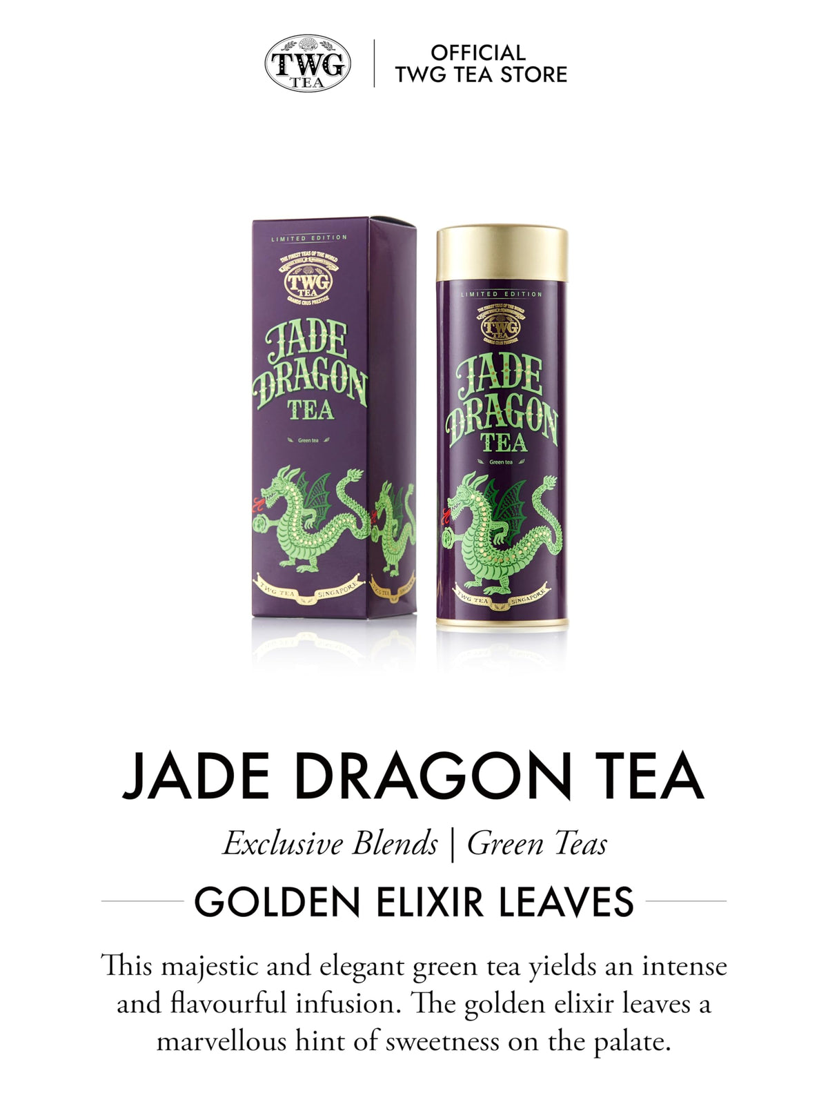 TWG Tea Jade Dragon Tea - Loose Leaf Green Tea | 100g | Intense & Flavourful