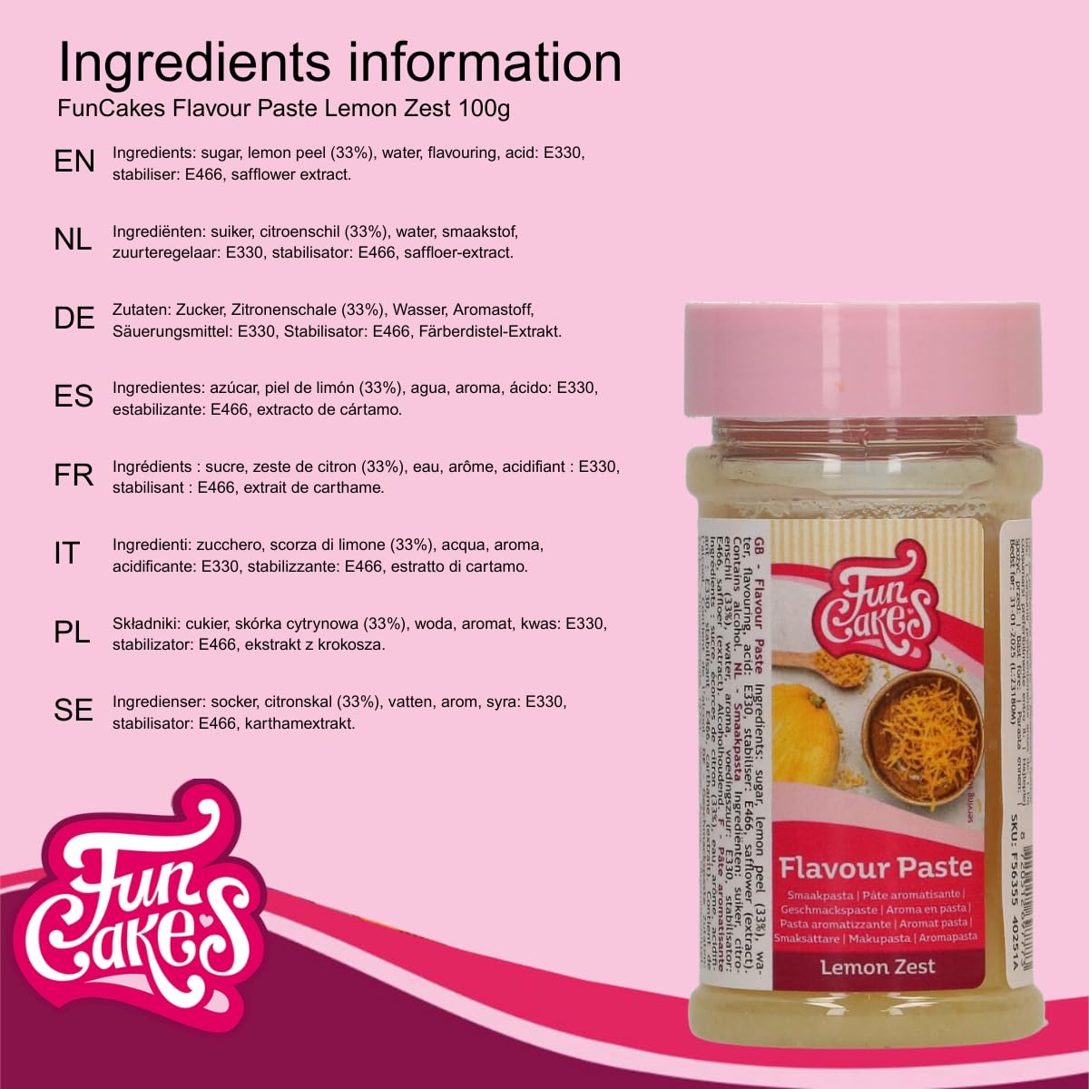 FunCakes Lemon Zest Imitation Flavour Paste - 100g