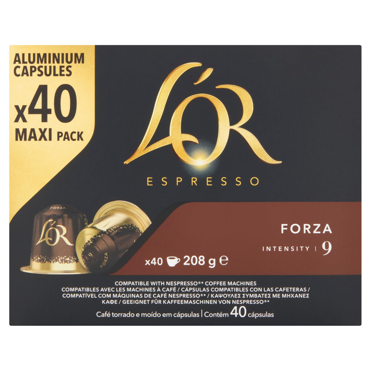 L'OR Espresso Forza Coffee Pods - Intensity 9 | Oak & Liquorice Notes | 40 Capsules