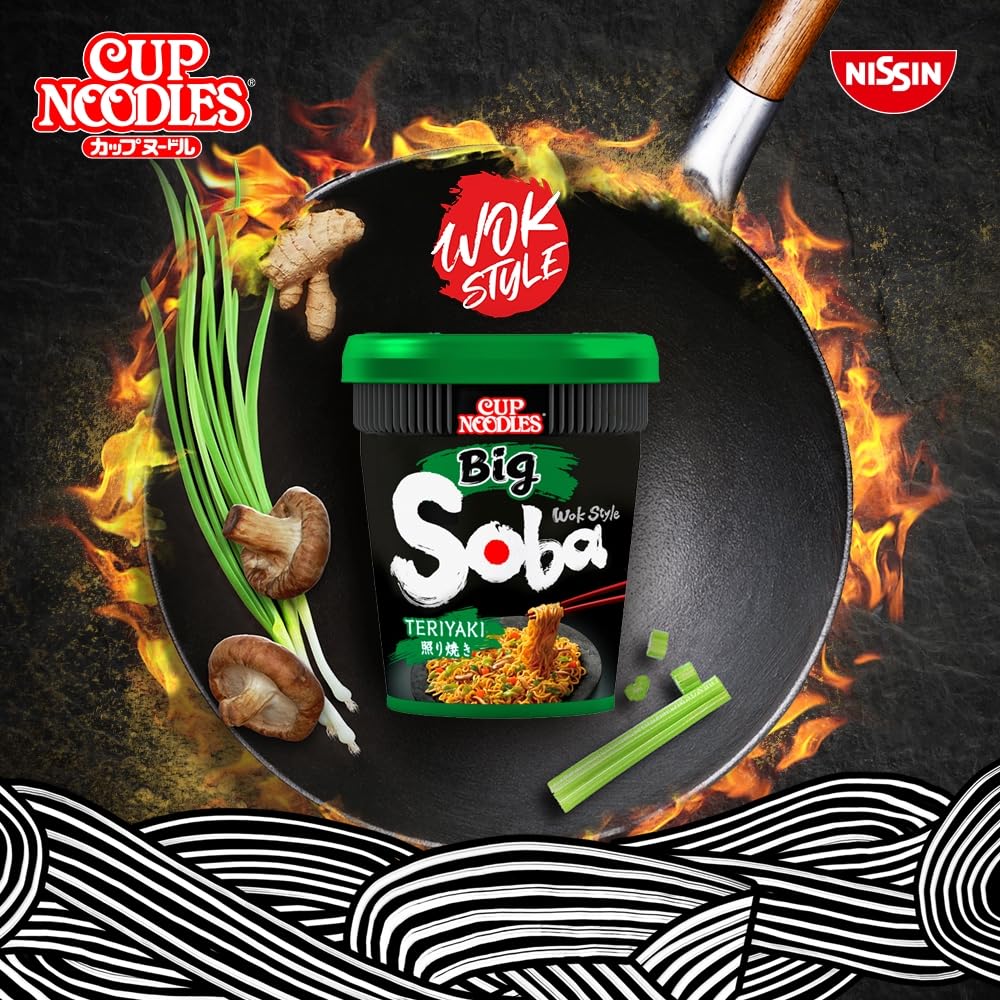 NISSIN Soba Big Teriyaki Instant Wok Style Noodles - 113g Pots (Pack of 6) 5
