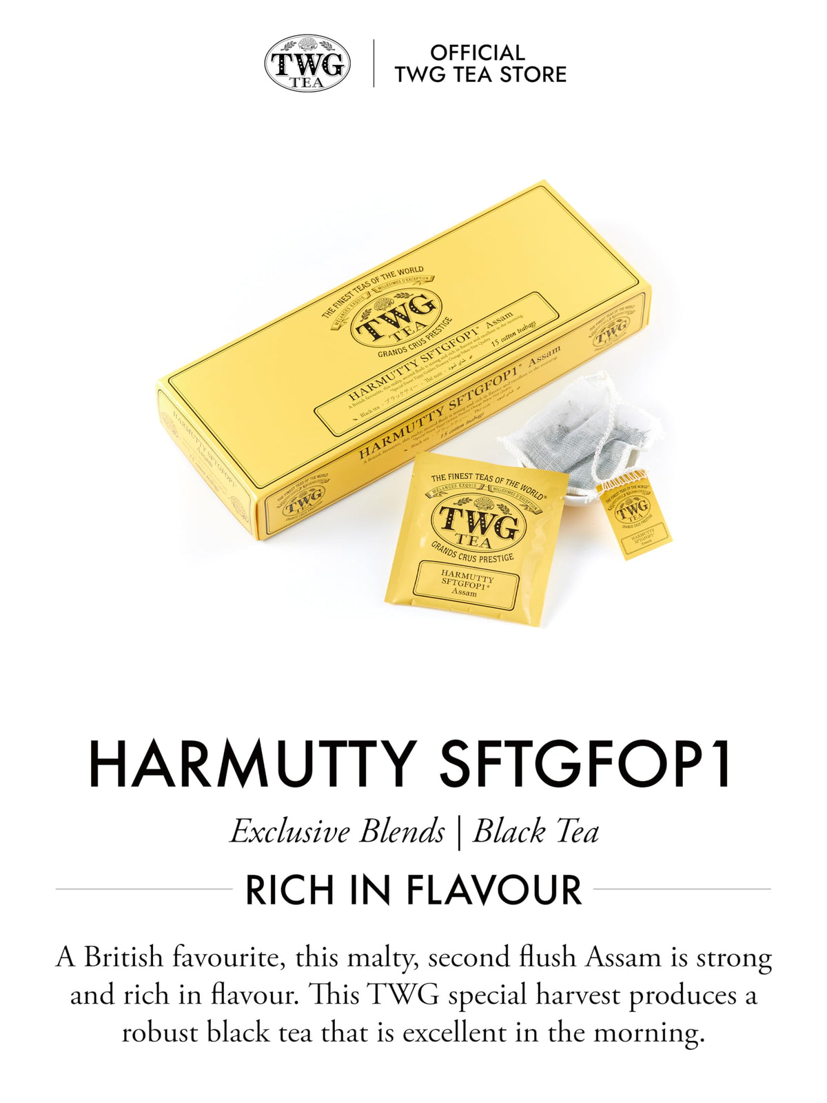 TWG Tea Harmutty SFTGFOP1 Black Tea - Single Estate Assam | 15 Hand Sewn Cotton Teabags | 40g 3