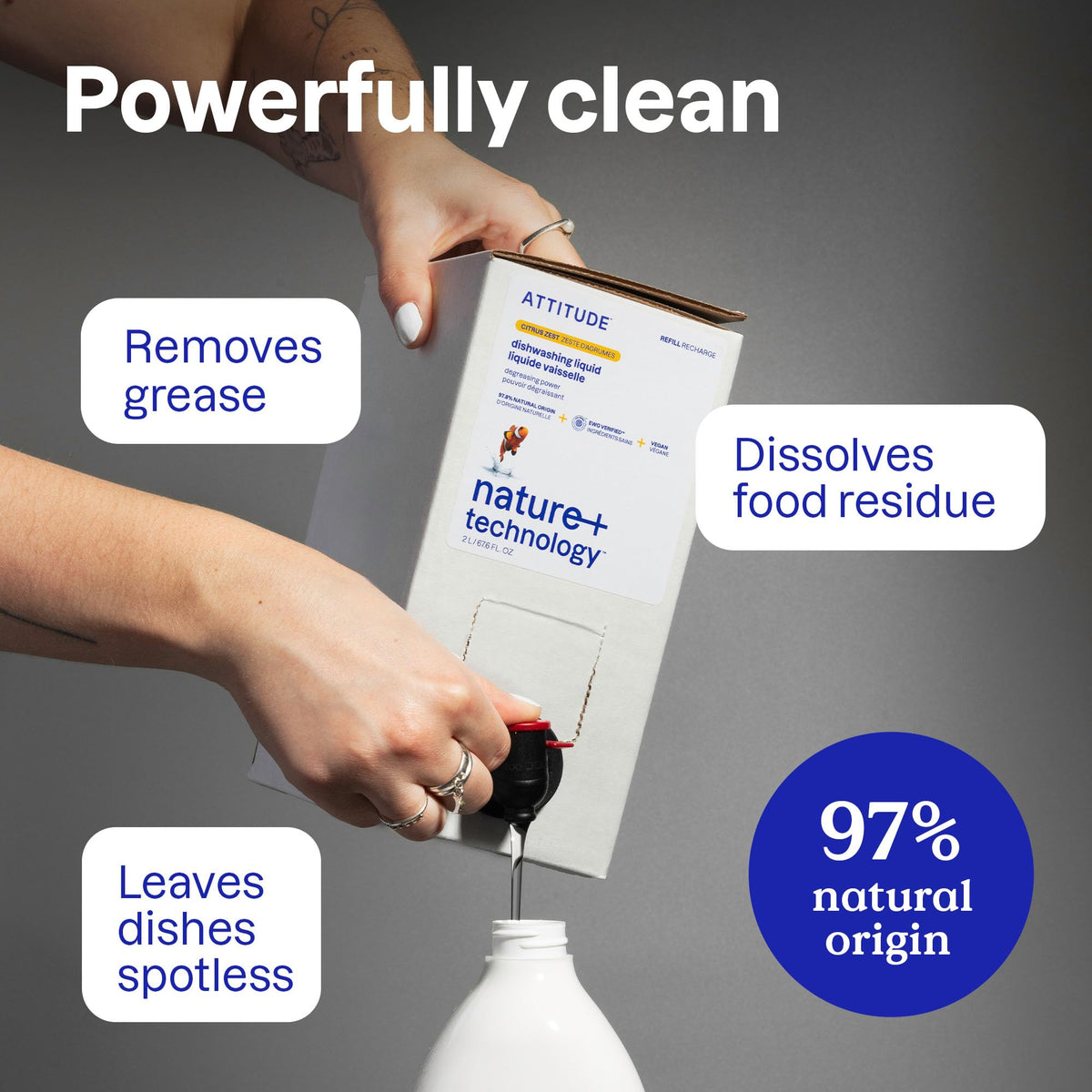 ATTITUDE Washing-Up Liquid - EWG Verified, Plant-Based Formula, Gentle on Hands, Green Apple & Basil Scent, 700ml 3