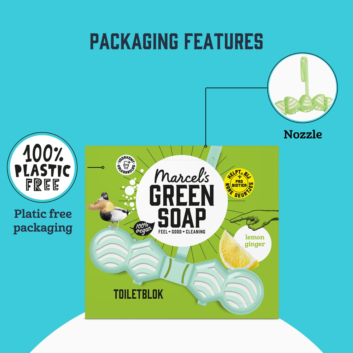 Marcel's Green Soap Toilet Block Ginger & Lemon - Pack of 2 | 99% Natural Ingredients | Prevents Limescale 6