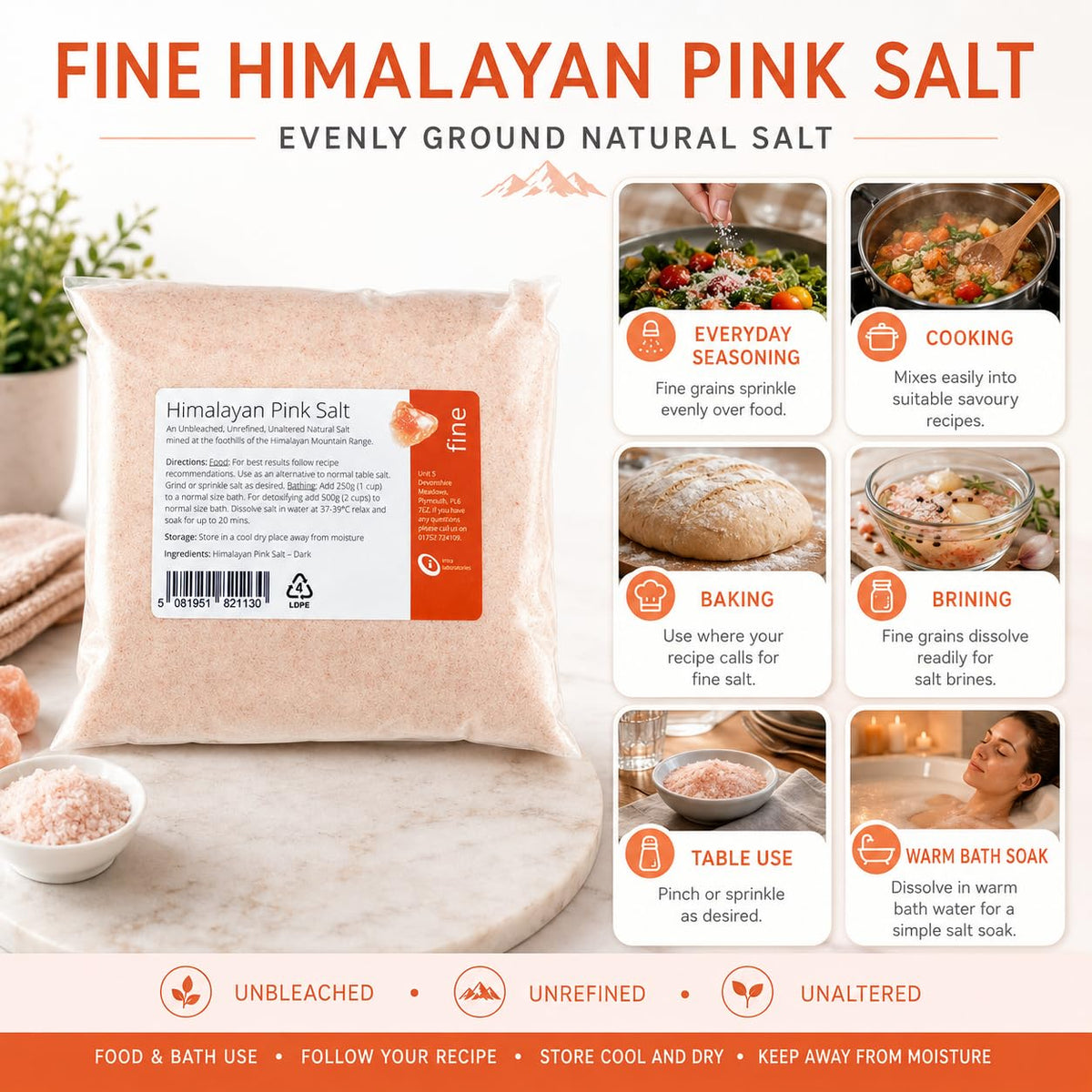 Intralabs Himalayan Pink Salt - Fine Grade, 1kg | Natural & Unrefined | 84 Trace Minerals