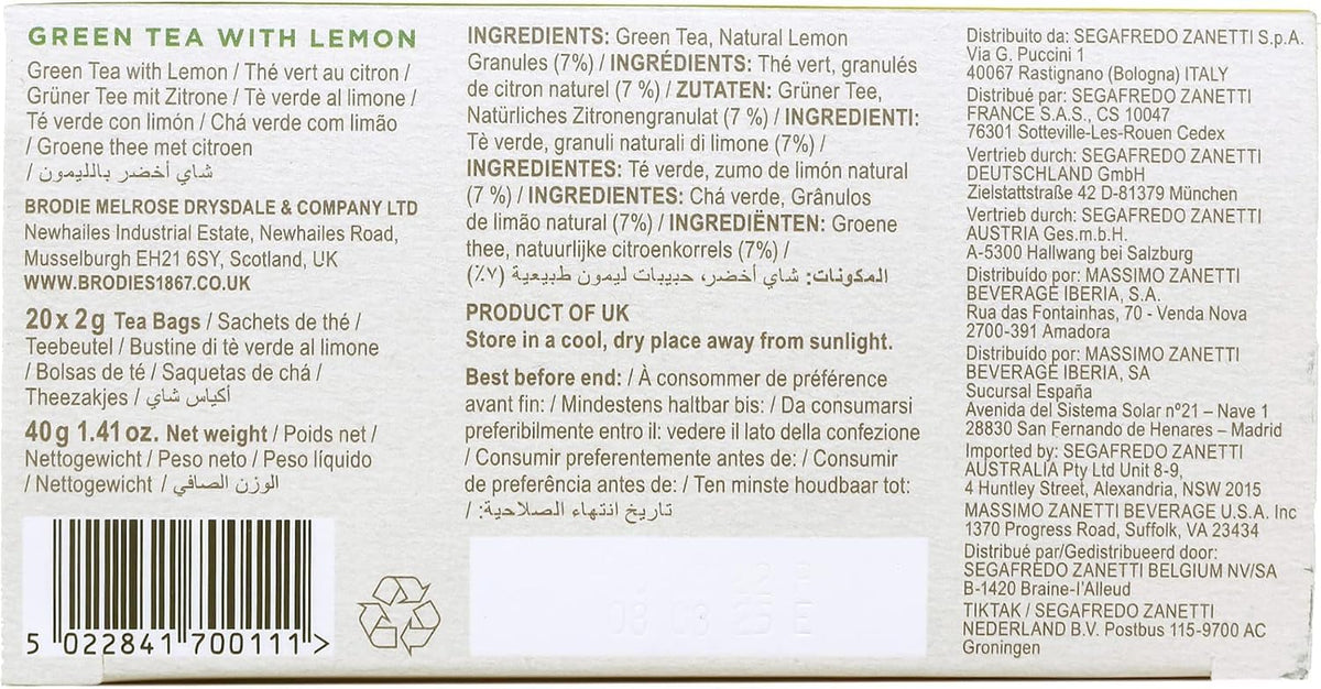 Brodies Green Tea with Lemon - 120 Teabags | Refreshing & Palate Cleansing | 6 Boxes of 20 8