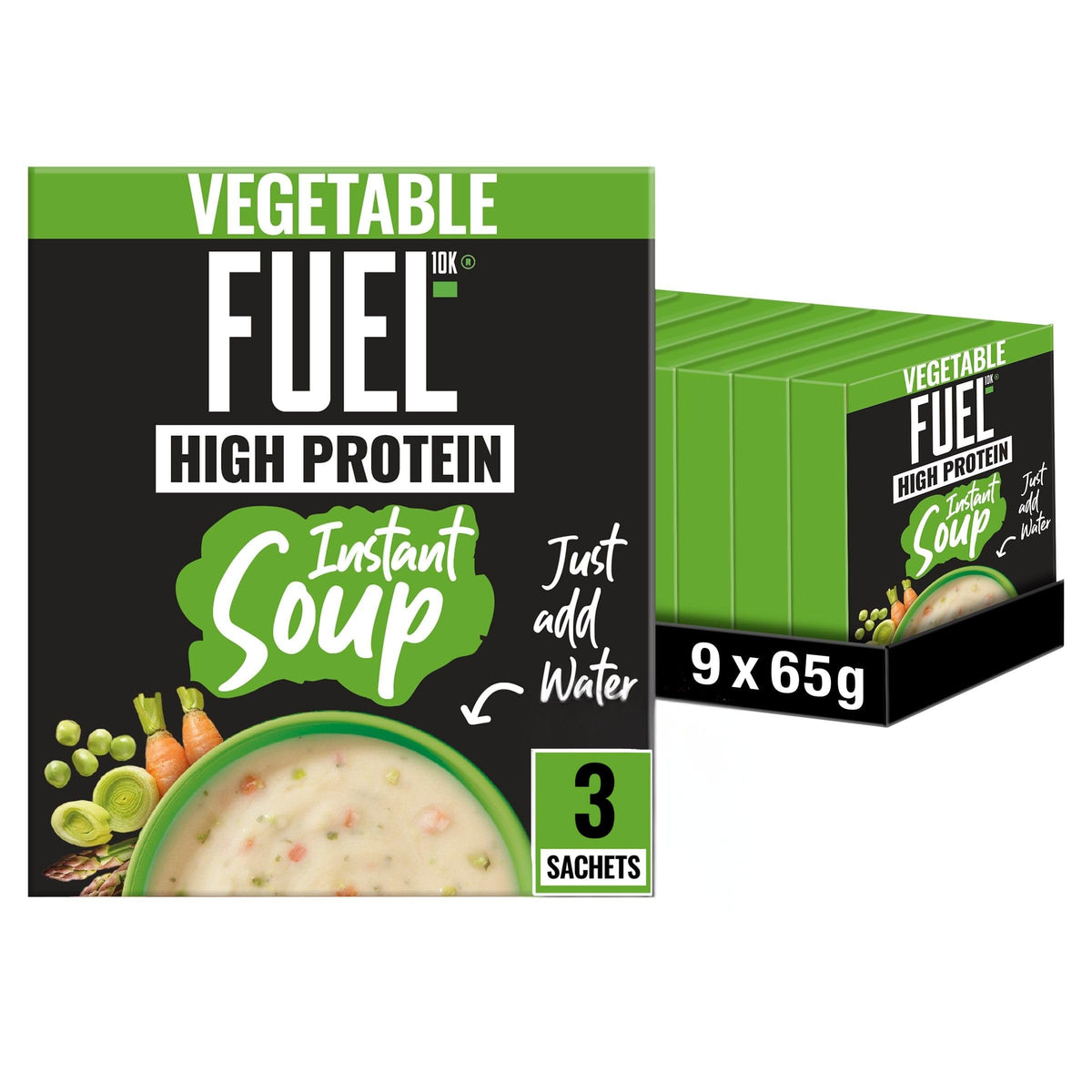 FUEL10K High Protein Vegetable Instant Soup Mix - 27 Sachets | 65g Sachets | Ready in Minutes