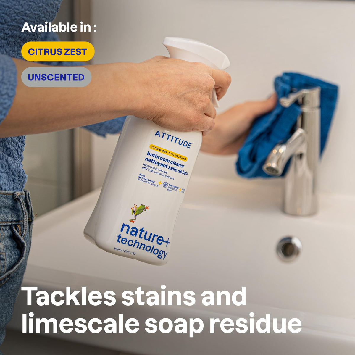 ATTITUDE Bathroom Cleaner Spray - EWG Verified, Plant-Based, Vegan, Streak-Free Shine (2 x 800 ml)