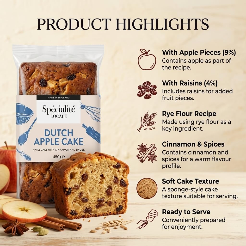 Specialite Locale Dutch Apple Loaf Cake - Egg & Dairy Free | Vegan | Low Fat | 450g 3