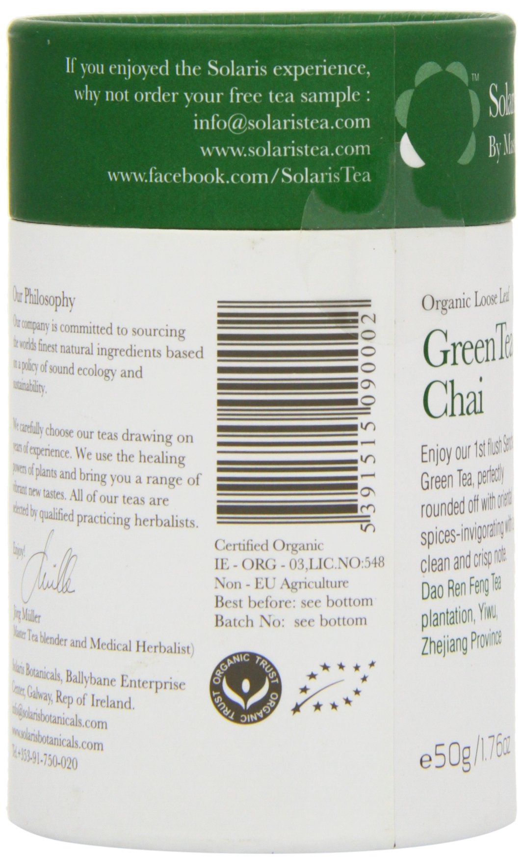 Solaris Tea Organic Loose Whole Leaf Green Tea Chai 50 g 4