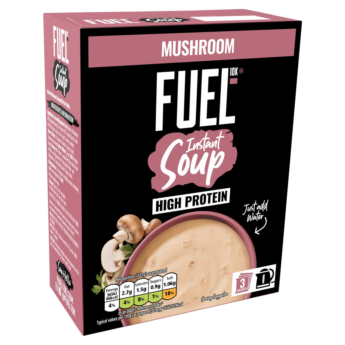 FUEL10K High Protein Mushroom Instant Soup - 27 Sachets | Vegetarian | Quick & Easy