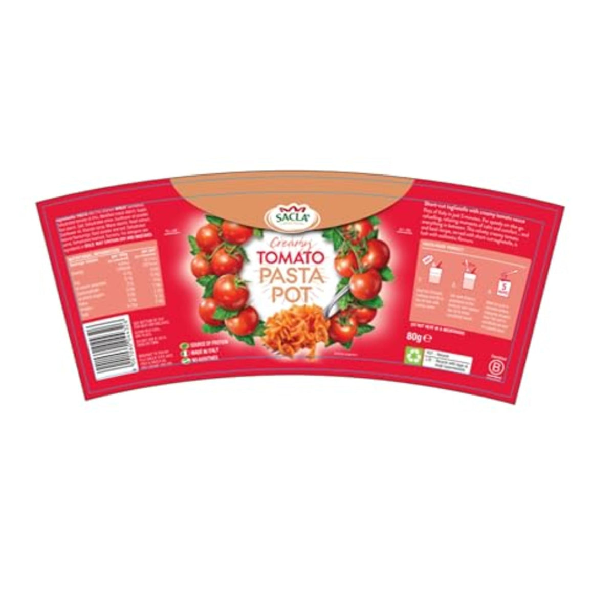 Sacla Italian Instant Tagliatelle Pasta Pot - Ready in 5 Minutes | 80g Pots | Pack of 8