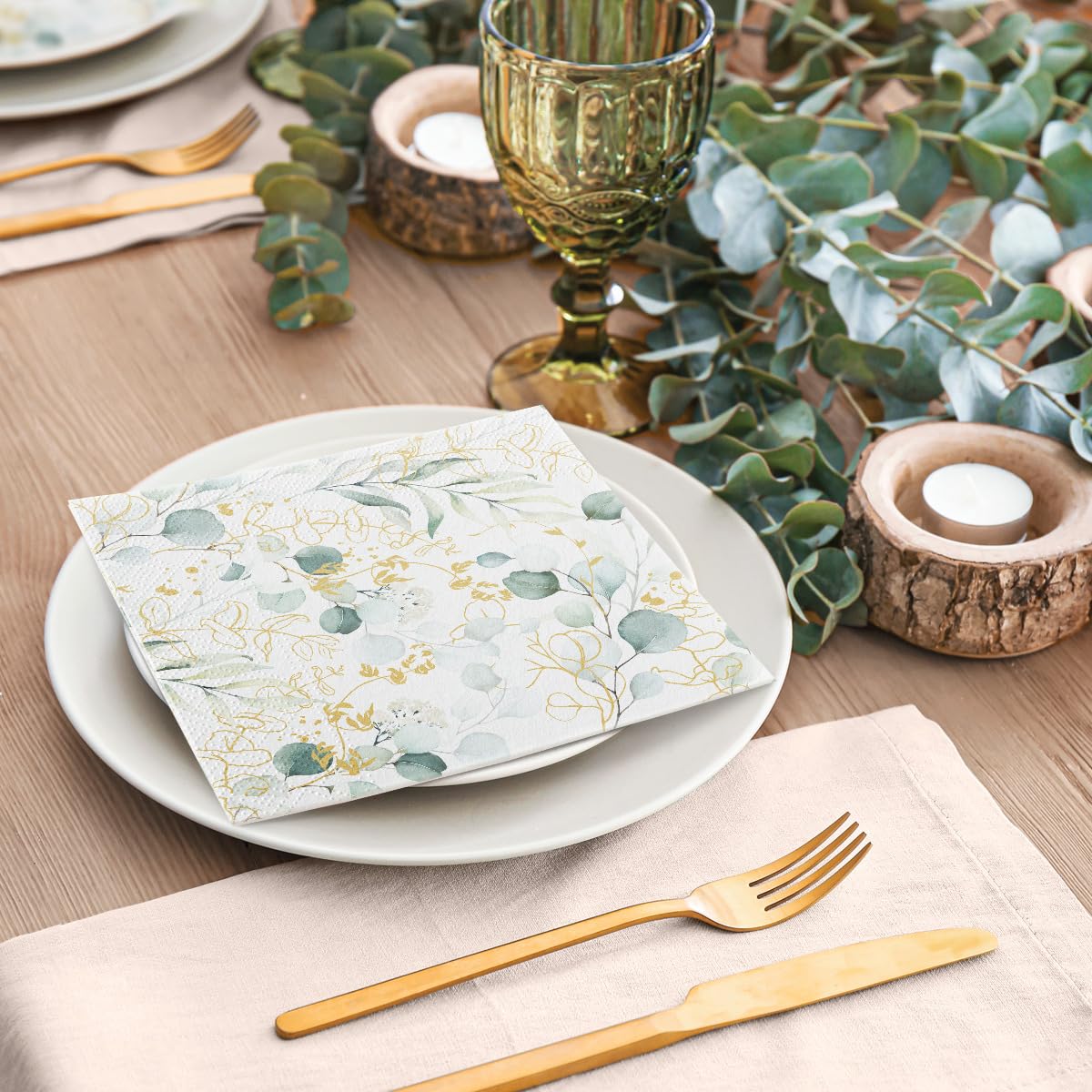 PAW Decor Collection Paper Napkins - Golden Eucaliptus Floral Pattern | 33 x 33 cm | 20 Pack 4