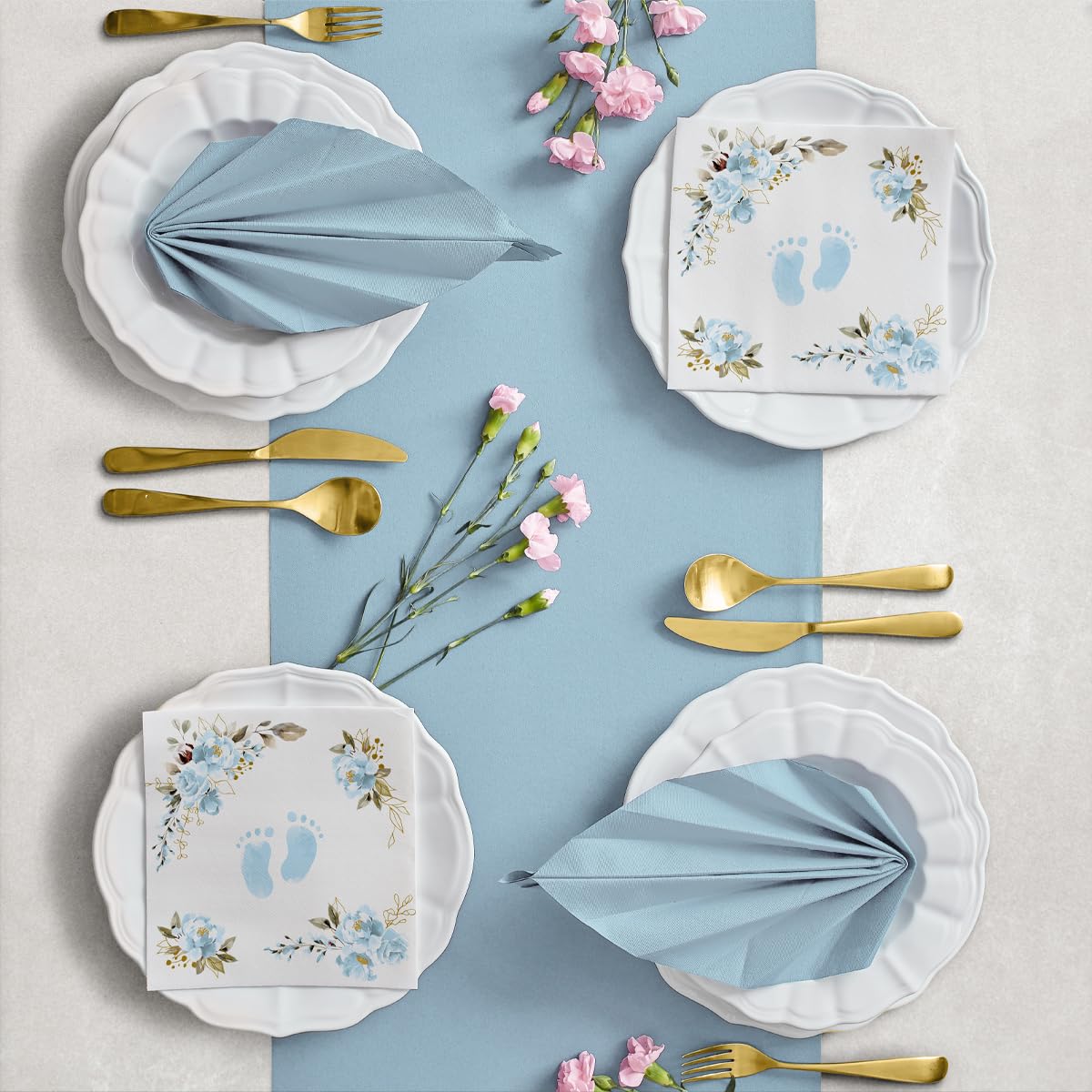 PAW Decor Collection Linen Feel Napkins - Baby Feet Light Blue | 40 x 40 cm | 50 Pack 4