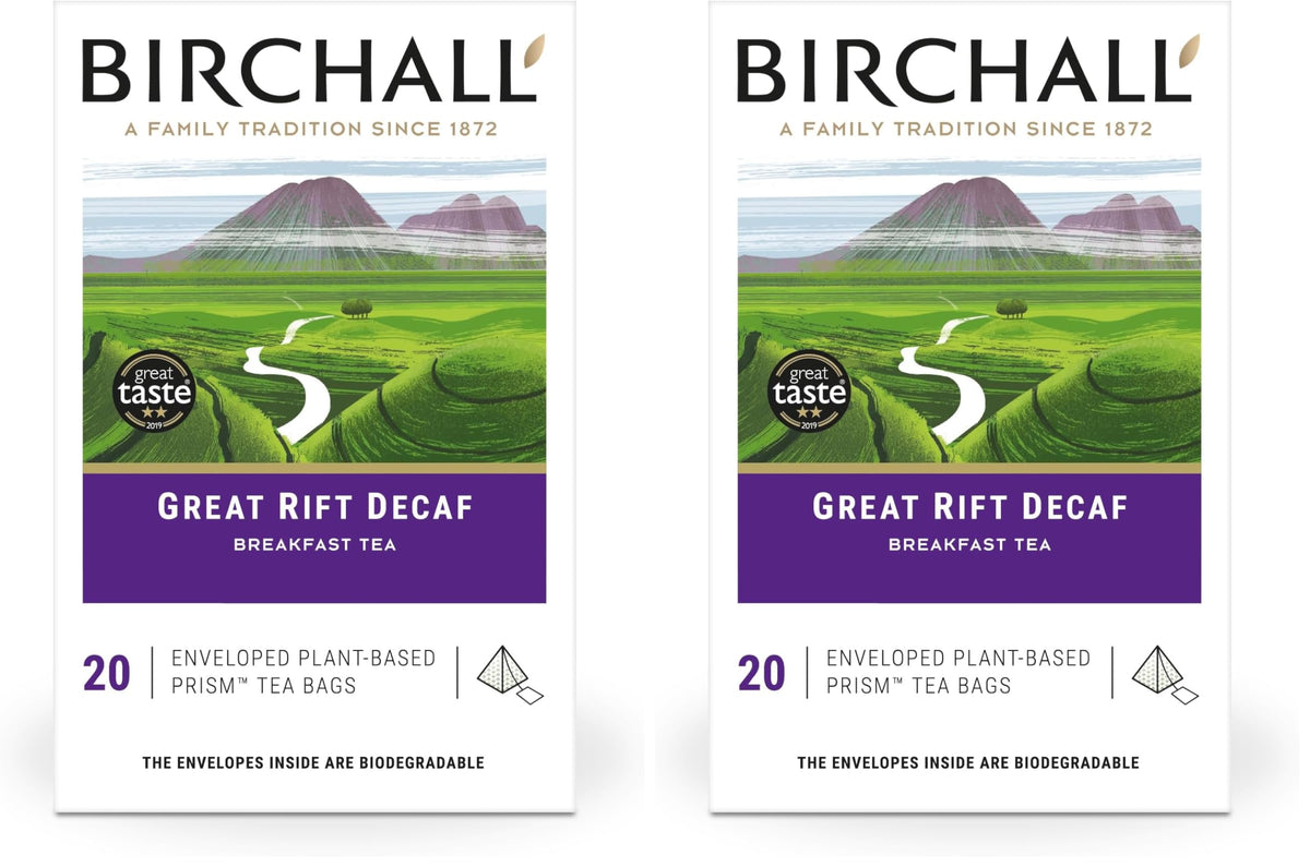 Birchall Great Rift Decaf - Caffeine-Free Breakfast Tea | 2 Pack of 20 Enveloped Tea Bags