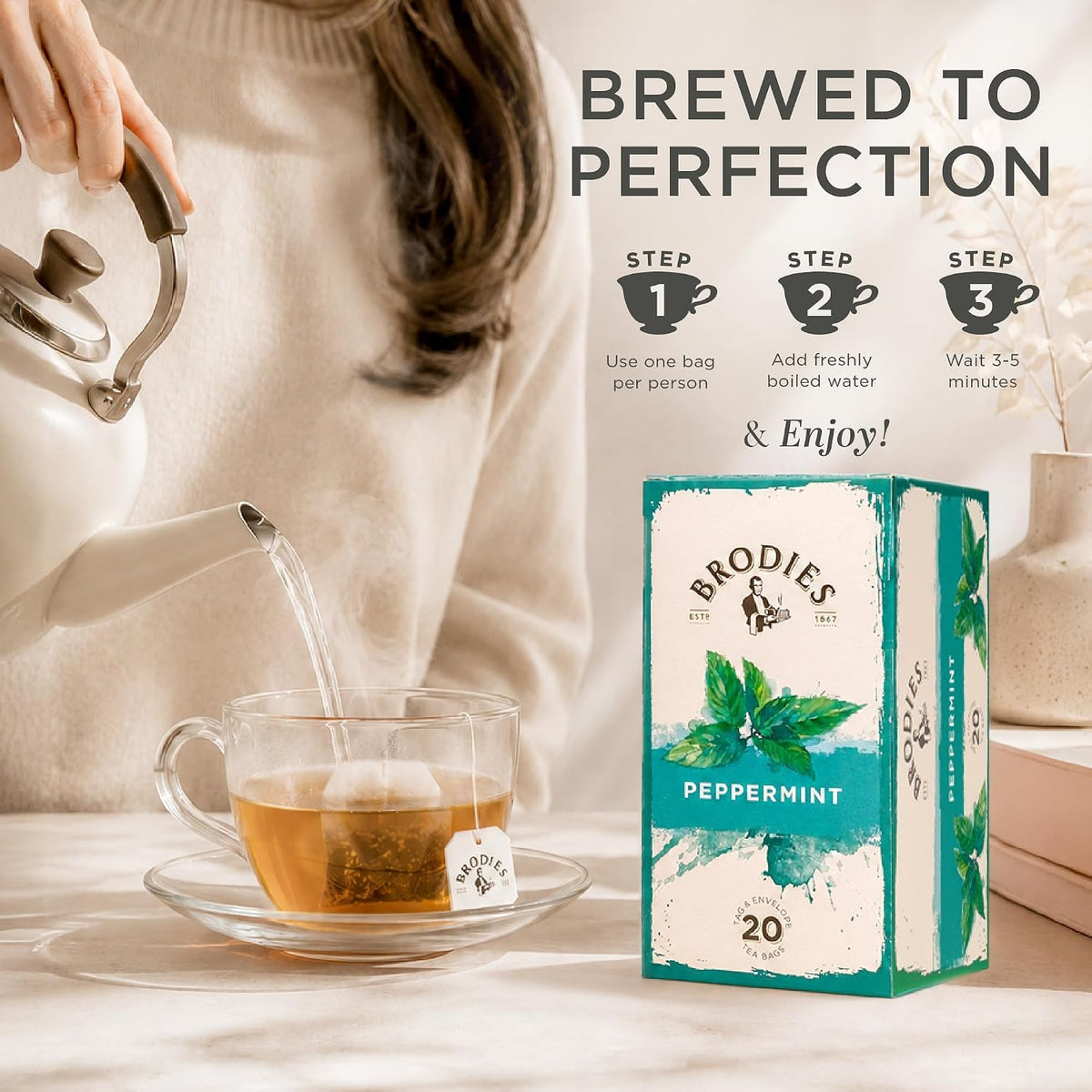 Brodies Peppermint Herbal Tea - Digestive Support | Caffeine Free | 120 Tea Bags (6 x 20 Count) 4